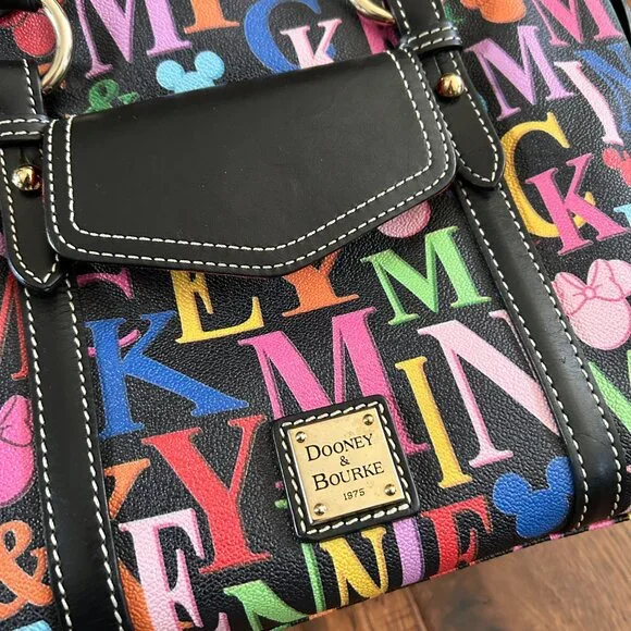Dooney & Burke Mickey & Minnie Rainbow Names Black Large Bag - Rare Pattern